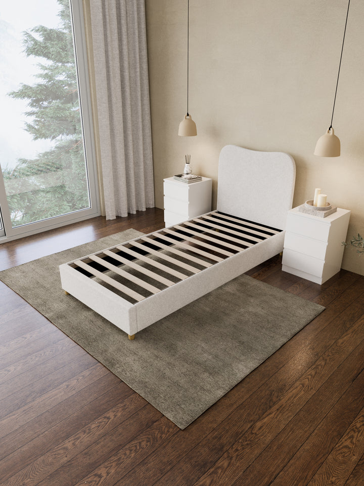 May White Wavy Boucle Bed Frame