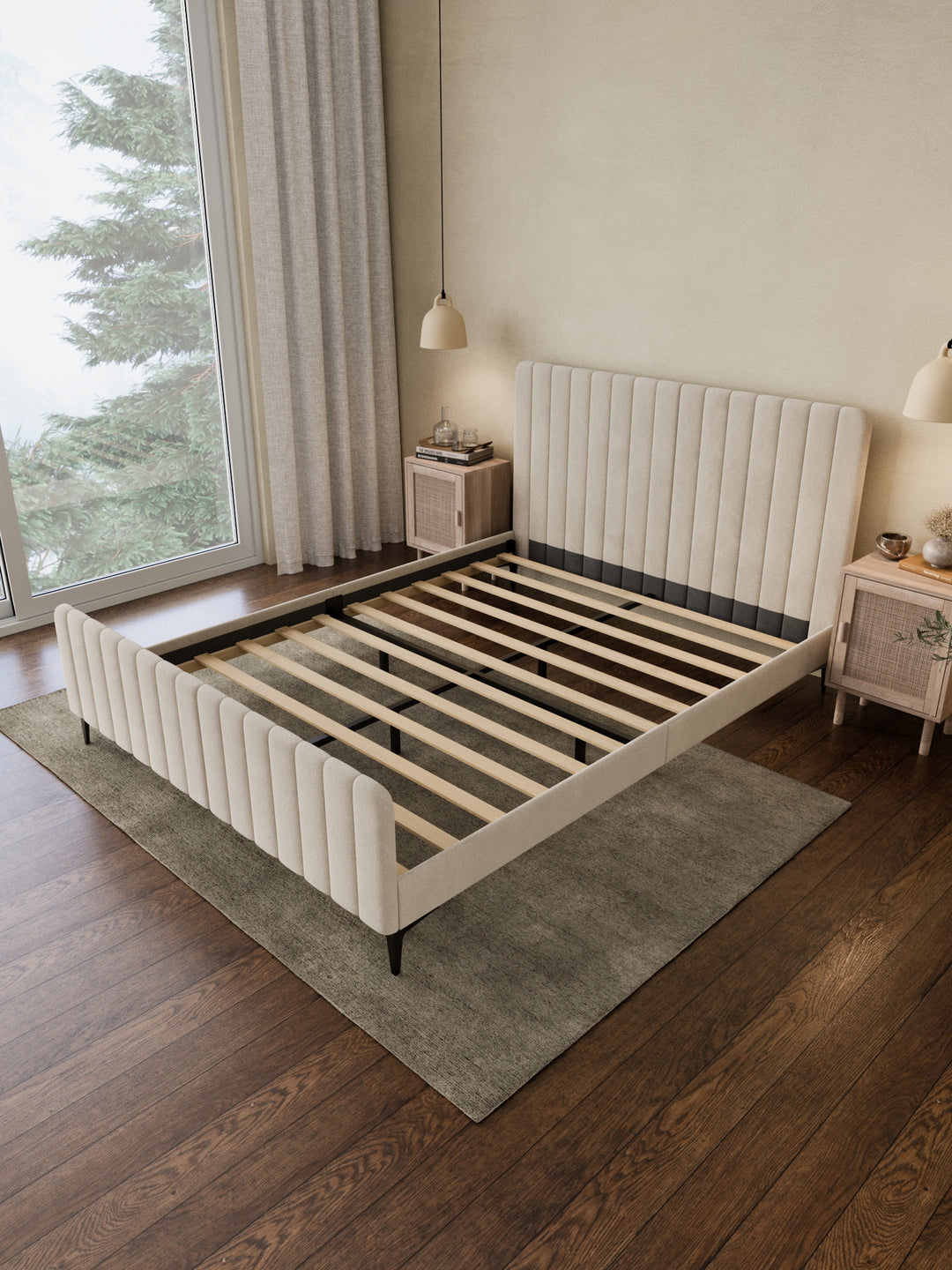 Mandy Off White Velvet Bed Frame