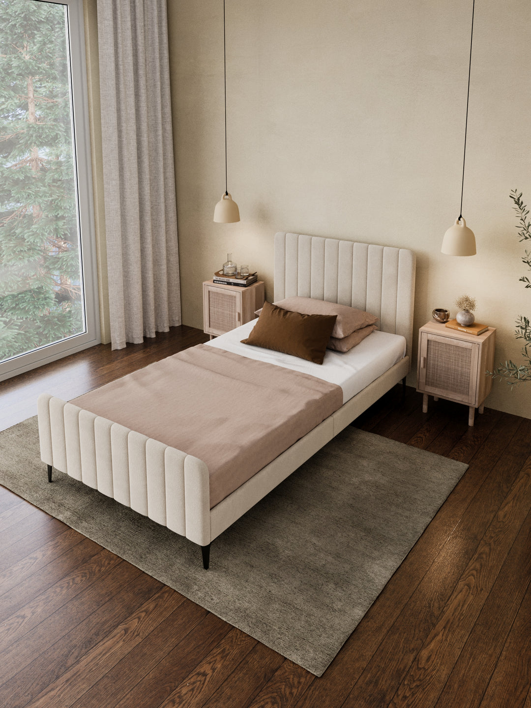 Mandy Off White Velvet Bed Frame