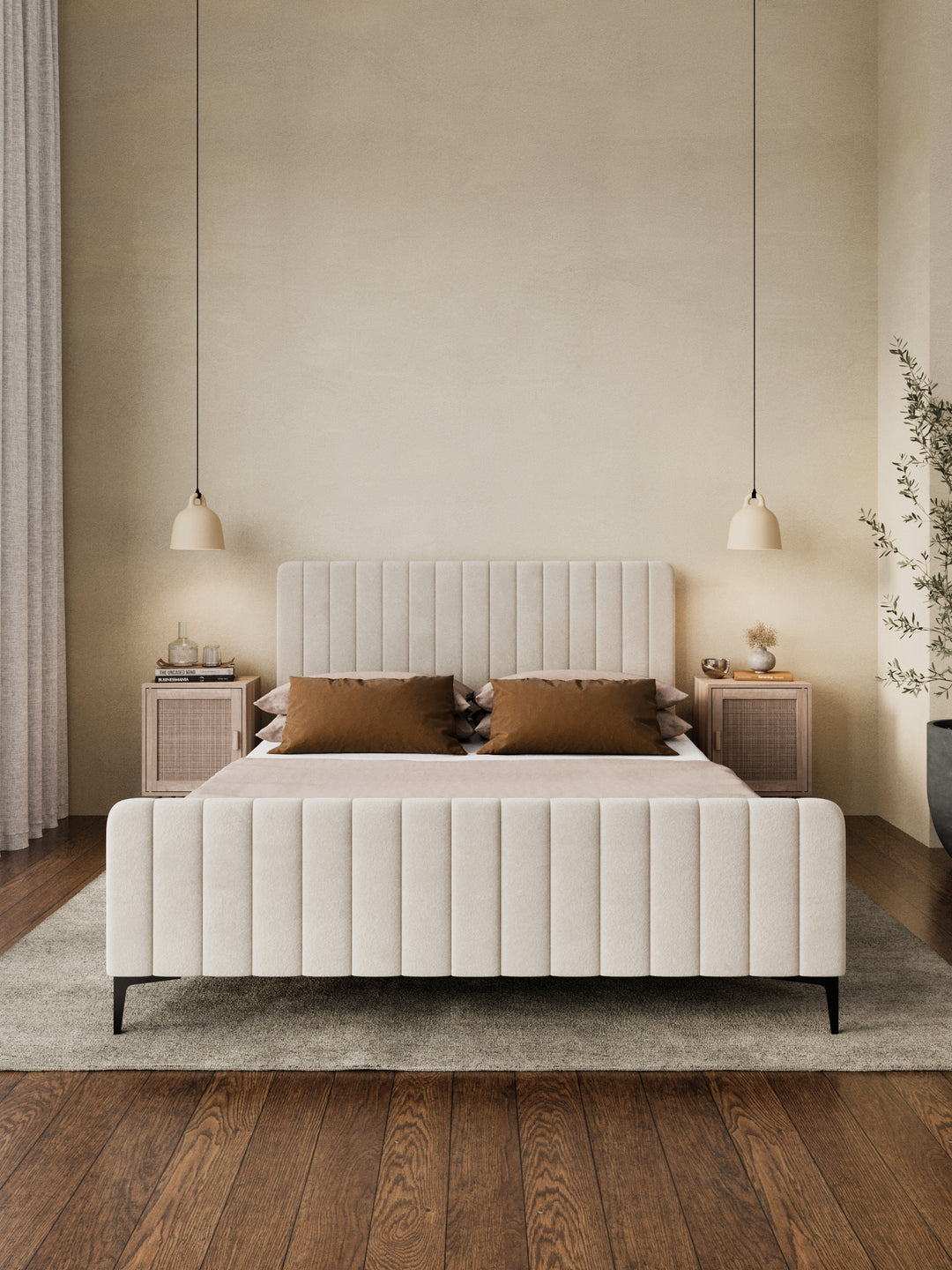 Mandy Off White Velvet Bed Frame