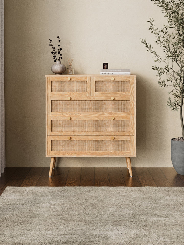 Sarah Natural Rattan 5-Drawer Dresser