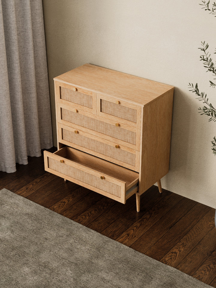 Sarah Natural Rattan 5-Drawer Dresser