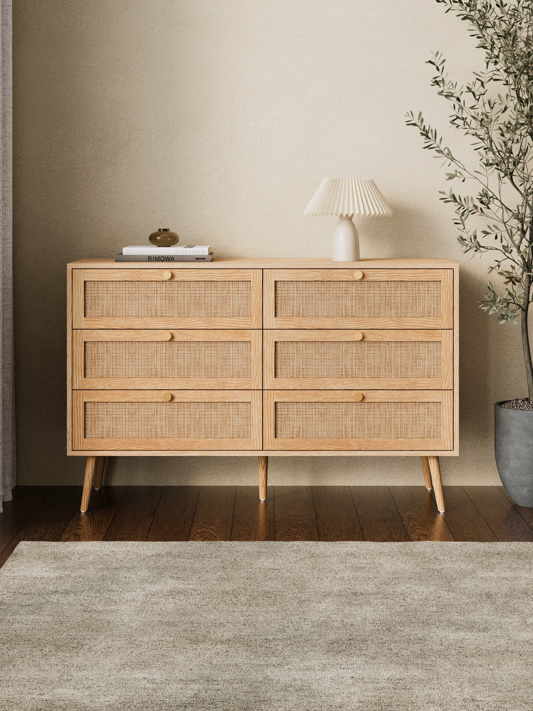 Sarah Natural Rattan 6-Drawer Dresser