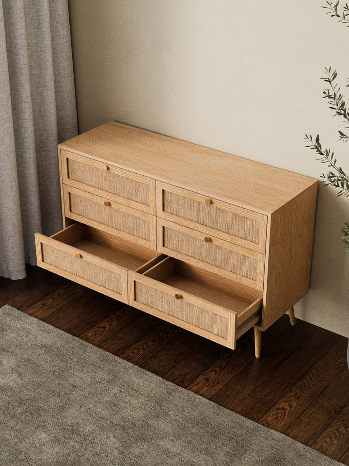Sarah Natural Rattan 6-Drawer Dresser