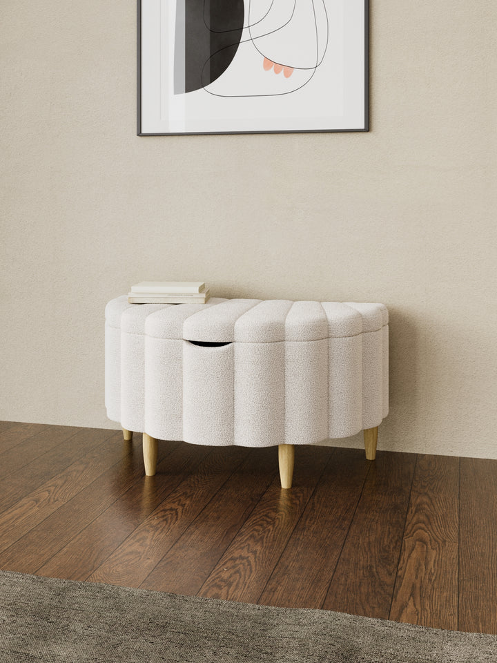 Shell Boucle Cushioned Storage Ottoman