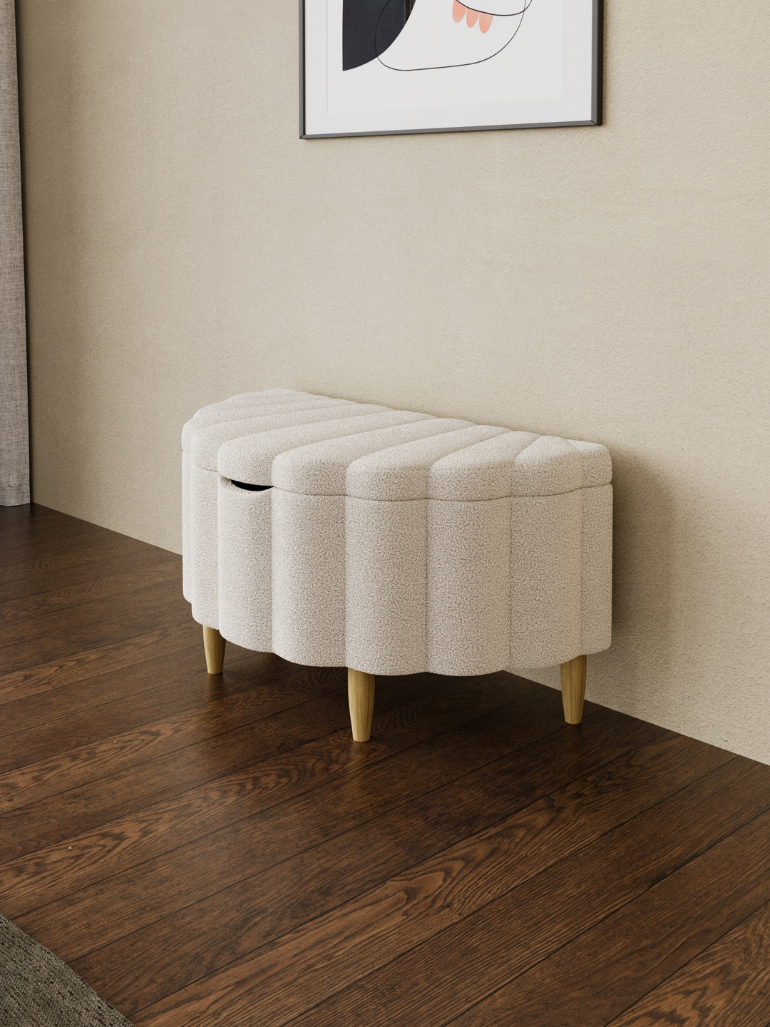 Shell Boucle Cushioned Storage Ottoman
