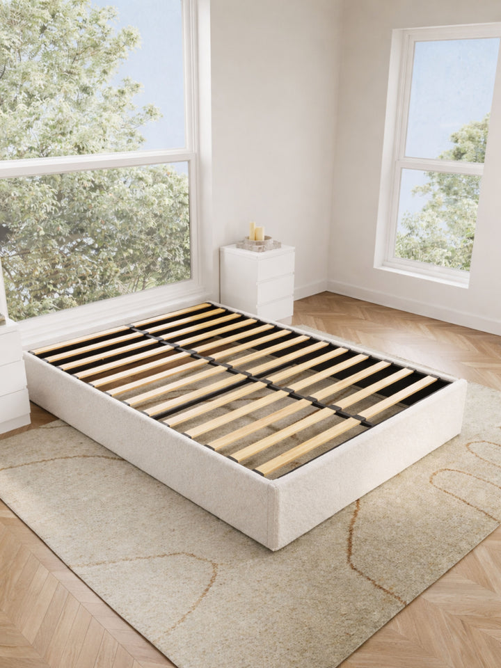 Lola White Boucle Gas Lift Bed Base