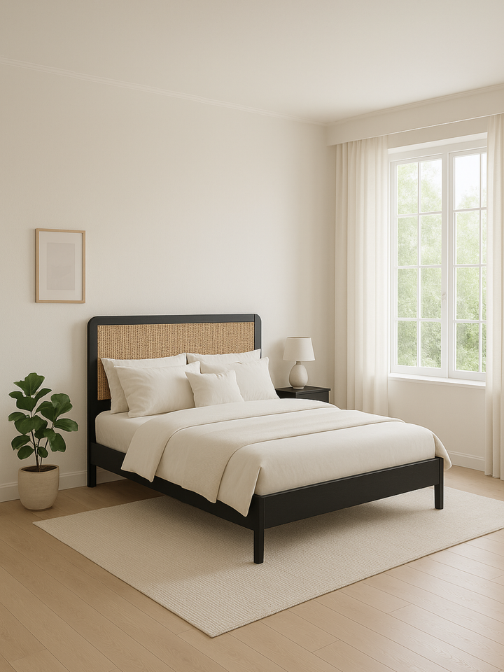 Jodie Black Rattan Bed Frame