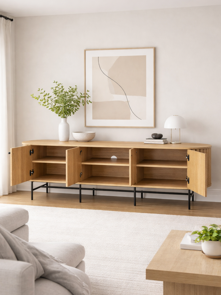 Grace Natural Oak Curved Entertainment Unit 180cm
