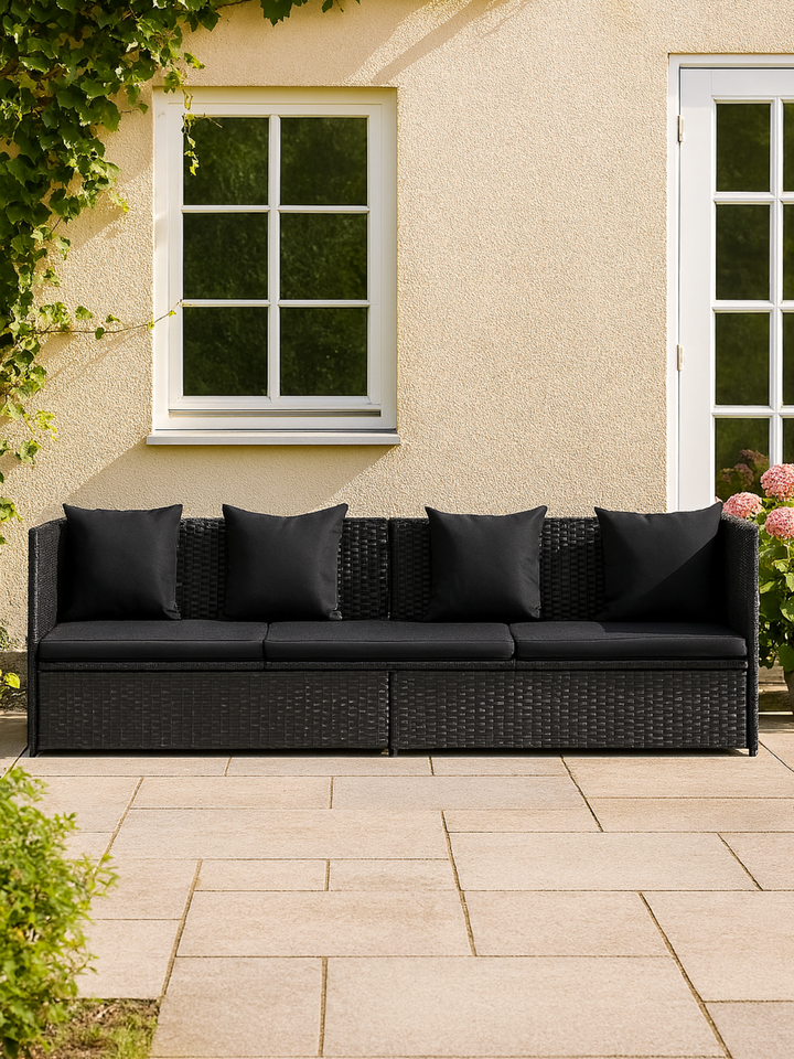 Charlie 2 in 1 Black Plush Rattan Outdoor Sofa Bed