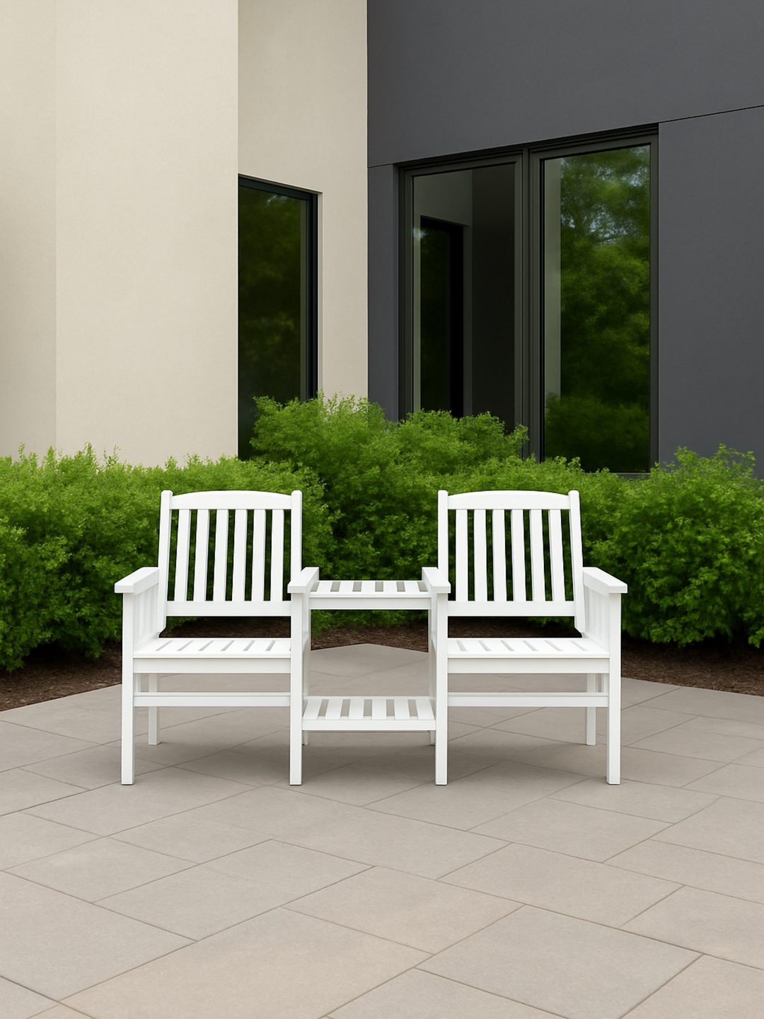 Zali White Outdoor Garden Bench Loveseat
