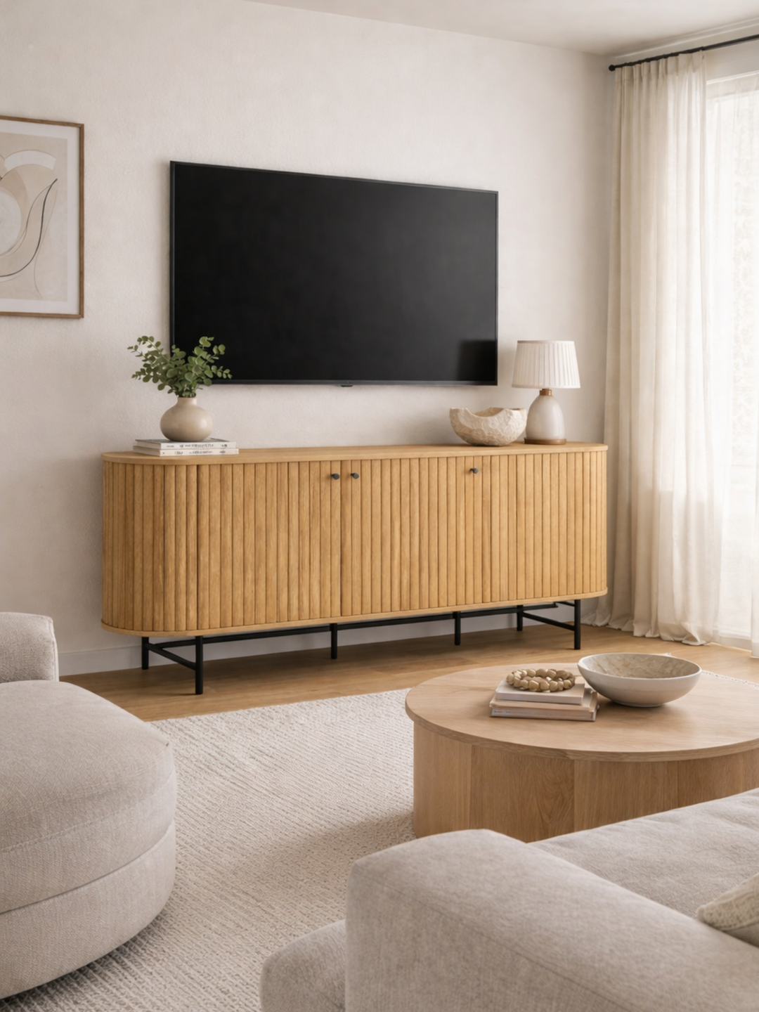 Grace Natural Oak Curved Sideboard Cabinet 160cm