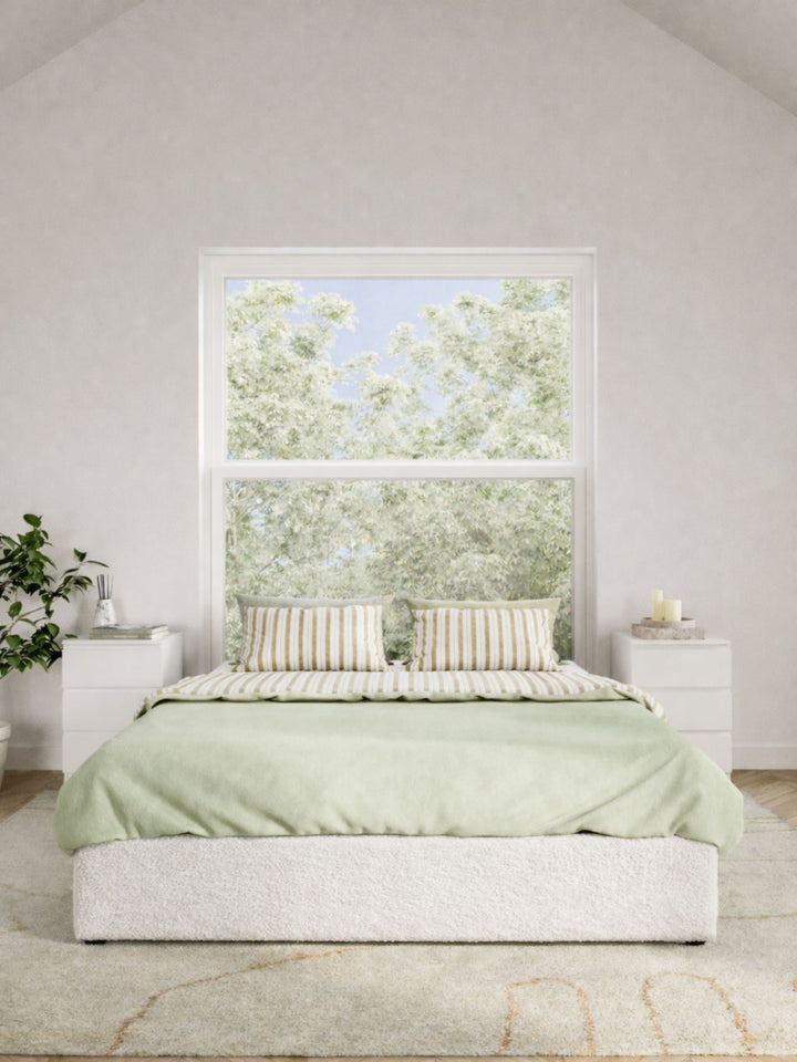 Lola White Boucle Gas Lift Bed Base