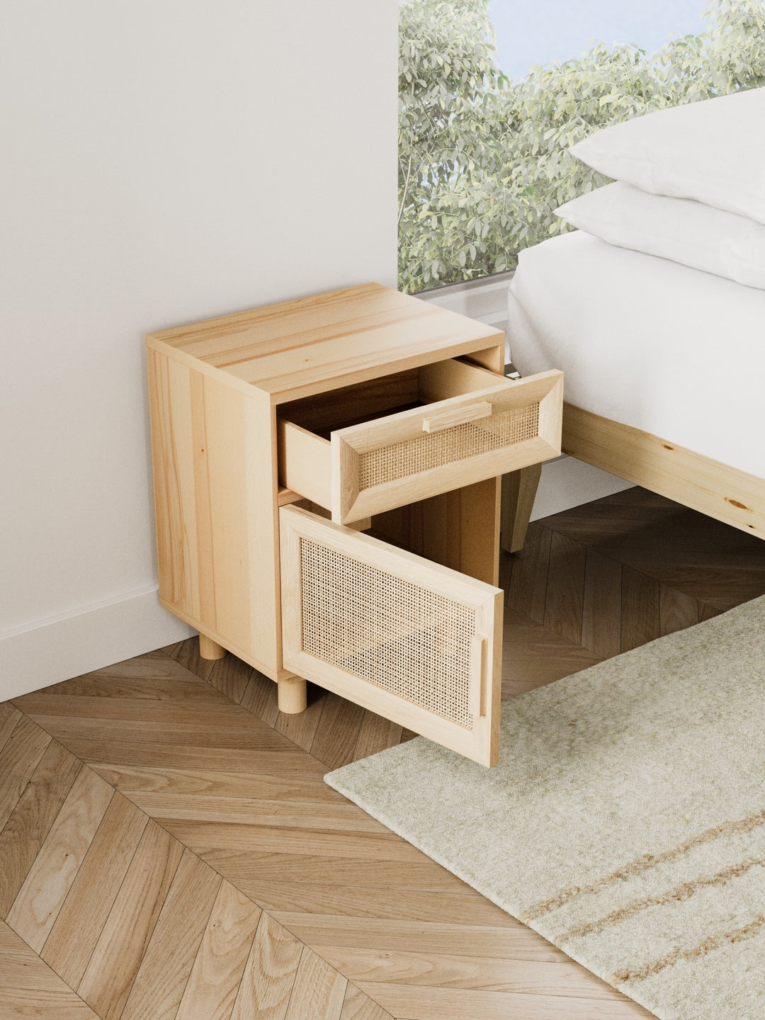 Bardon Rattan Wooden Bedside Table 2pcs