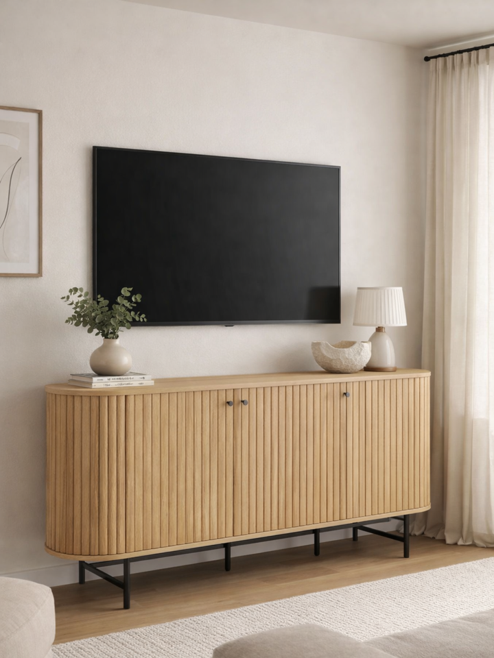 Grace Natural Oak Curved Sideboard Cabinet 160cm