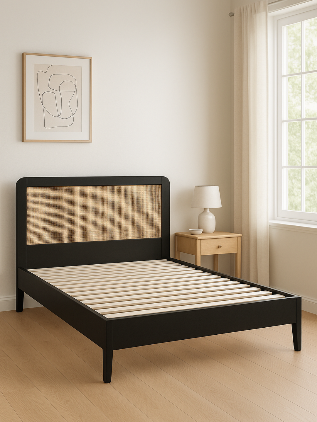 Jodie Black Rattan Bed Frame