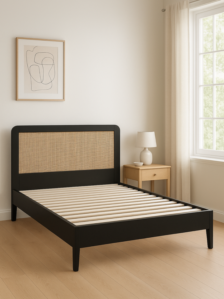 Jodie Black Rattan Bed Frame