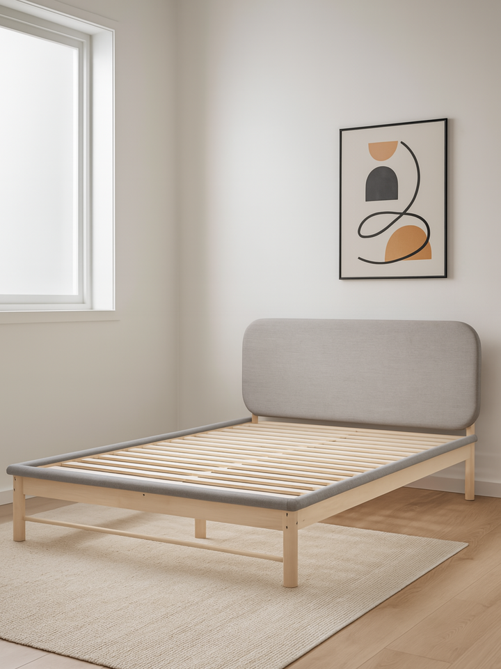 Tyler Premium Grey Linen Pine Wood Bed Frame