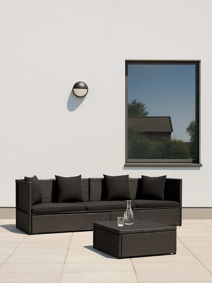 Charlie 2 in 1 Black Plush Rattan Outdoor Sofa Bed