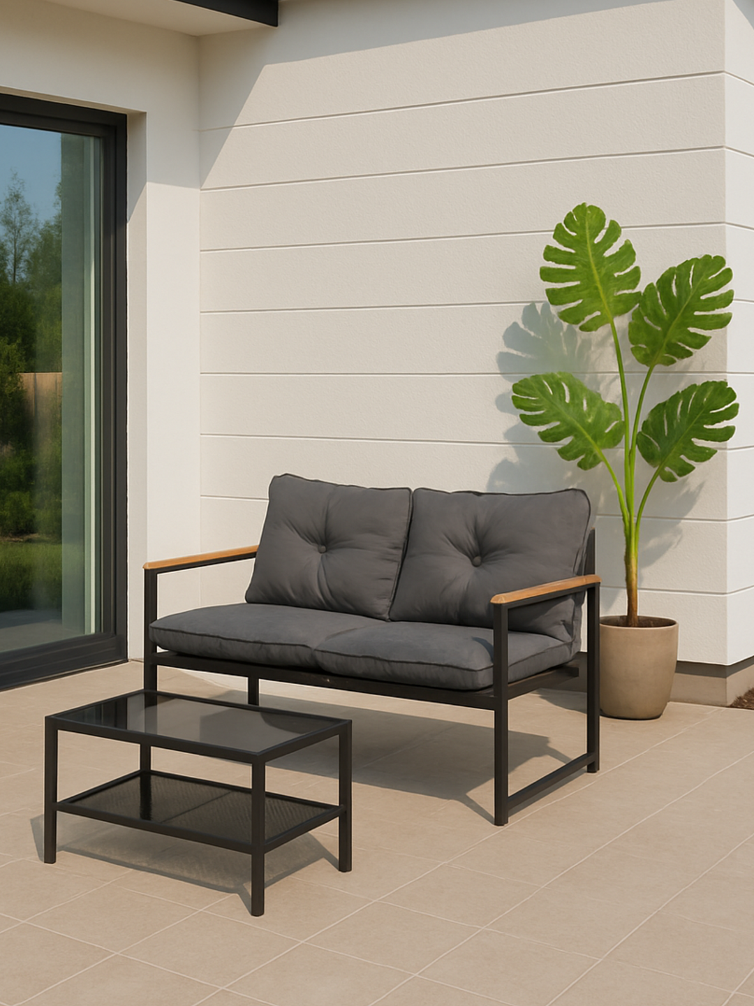 Hudson Grey 2 Seater Outdoor Lounge Set