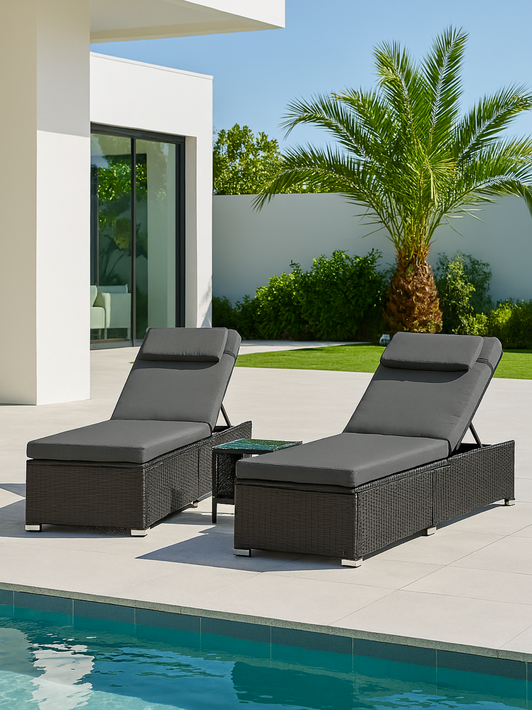 Bondi Black Outdoor Sun Lounge Table Set