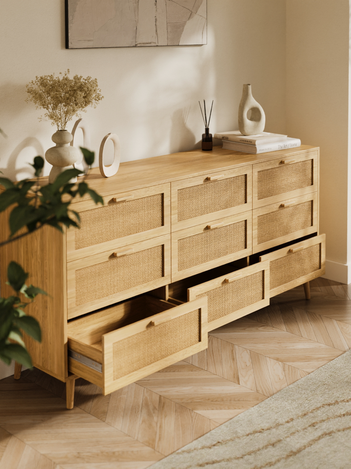 Tia Natural Rattan Lowboy 9-Drawer Dresser