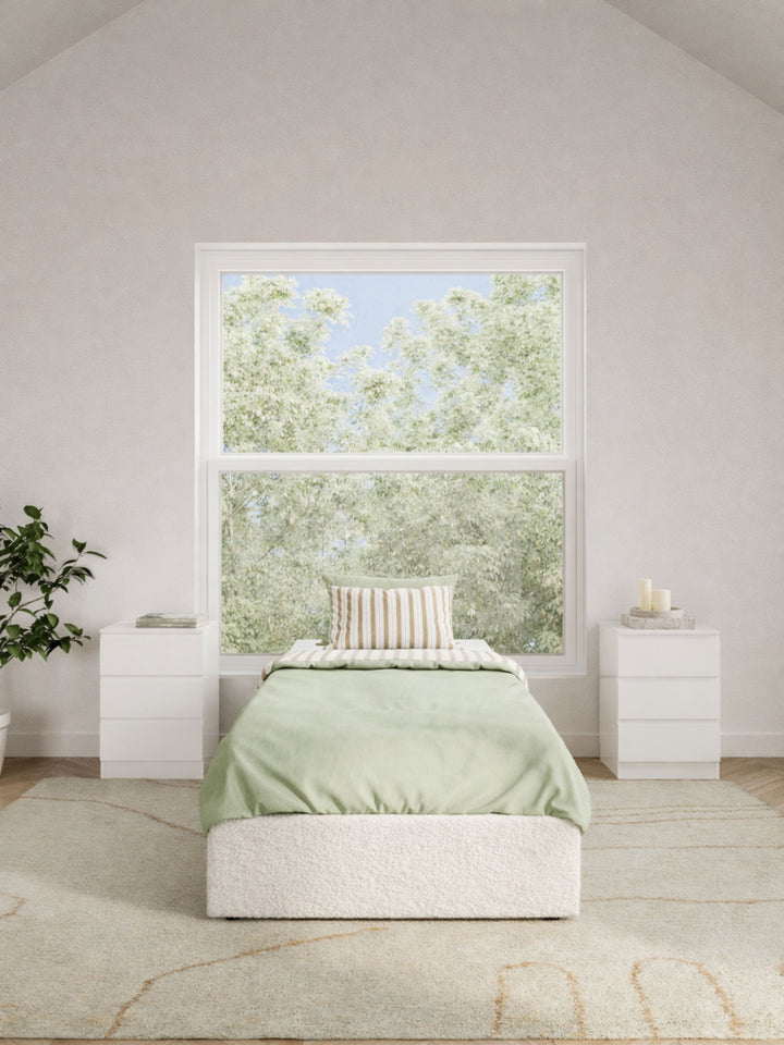 Lola White Boucle Gas Lift Bed Base