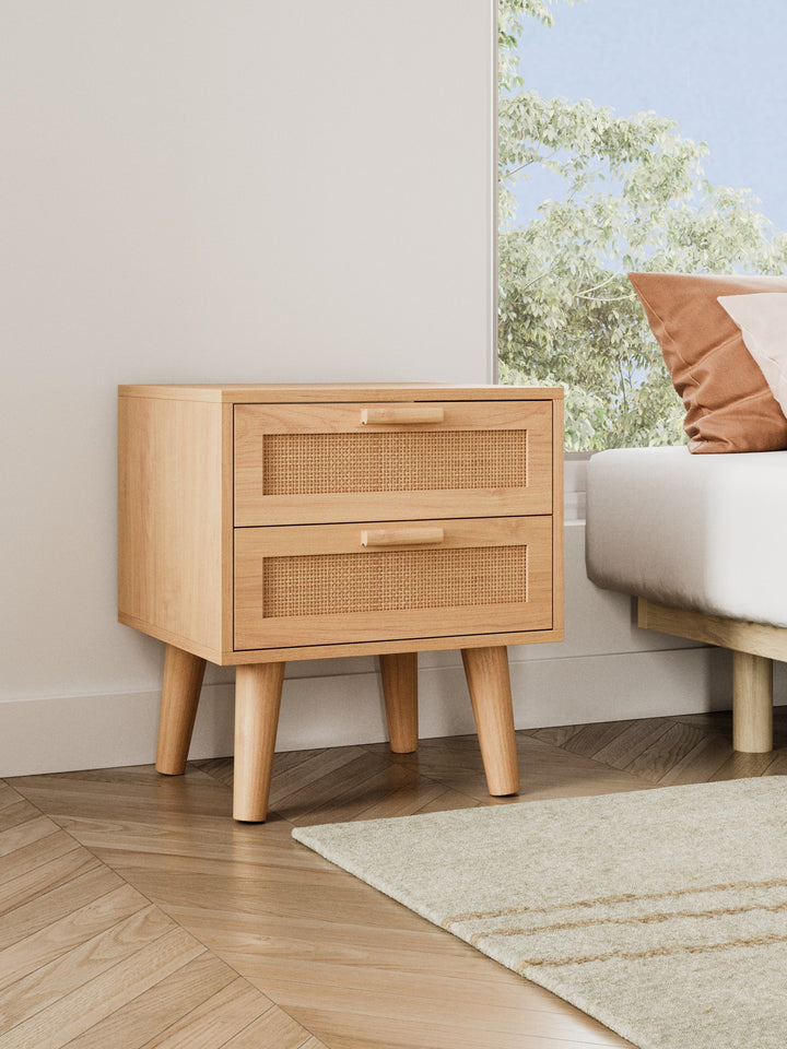 Nina Rattan Wooden Bedside Table