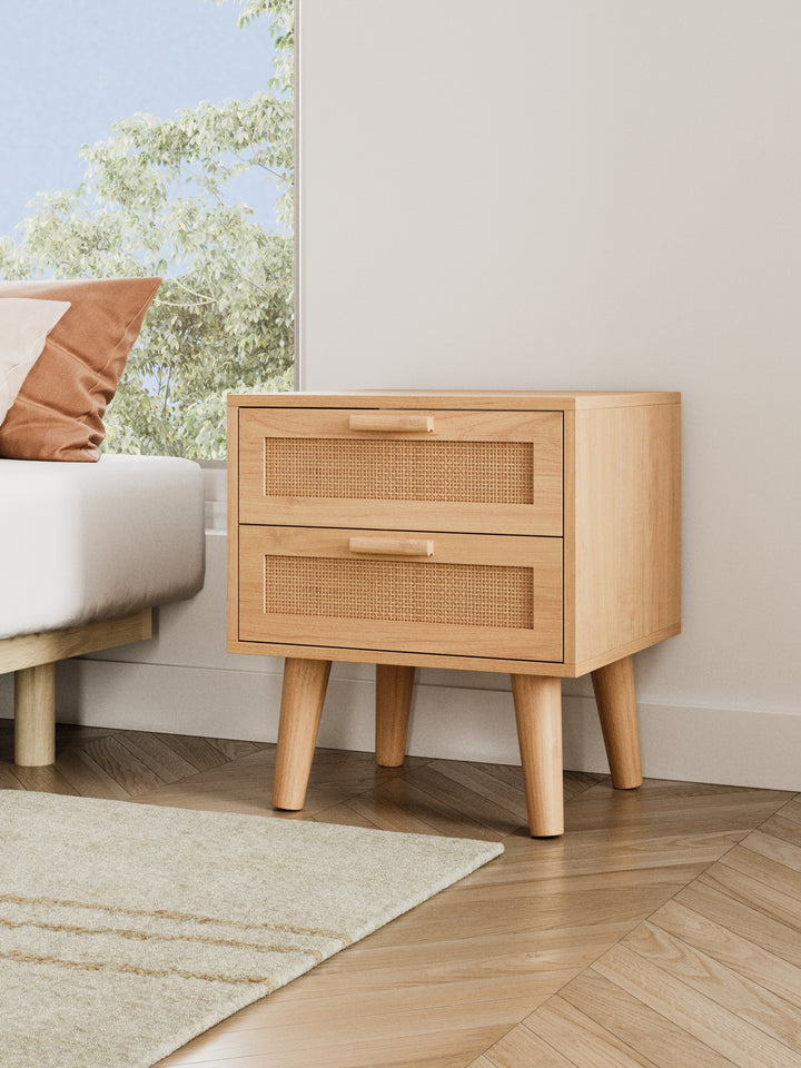 Nina Rattan Wooden Bedside Table