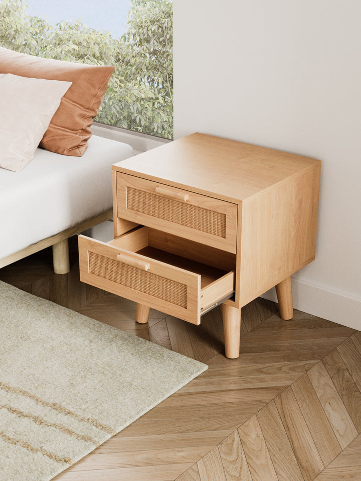 Nina Rattan Wooden Bedside Table