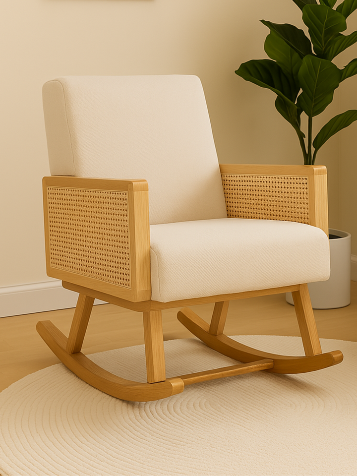 Sienna Natural Linen Rattan Nursery Rocking Chair