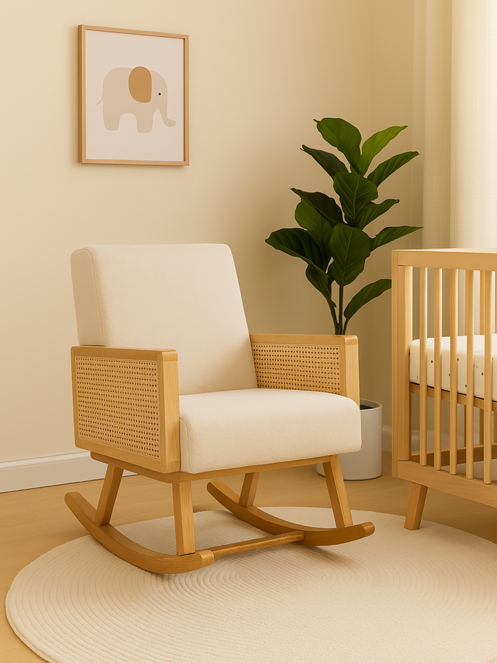 Sienna Natural Linen Rattan Nursery Rocking Chair
