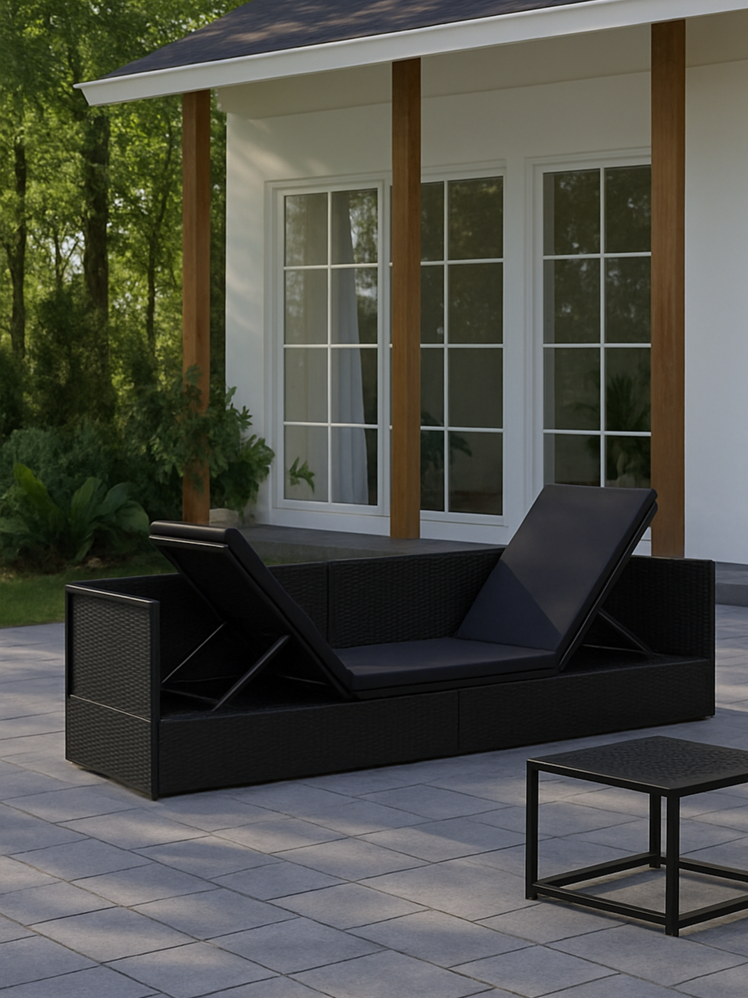 Charlie 2 in 1 Black Plush Rattan Outdoor Sofa Bed