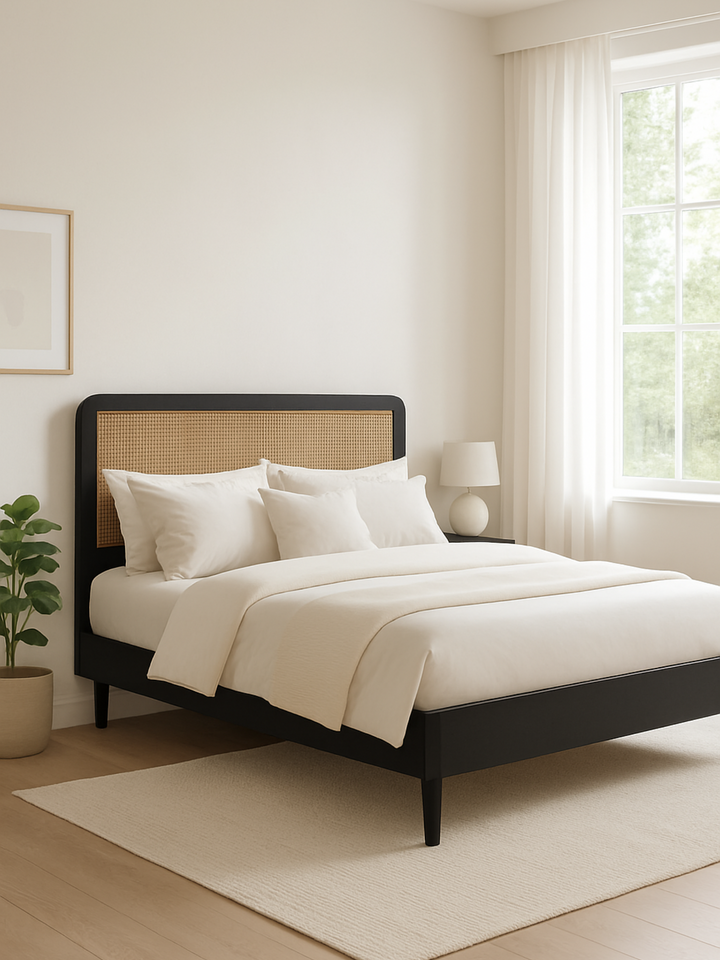 Jodie Black Rattan Bed Frame