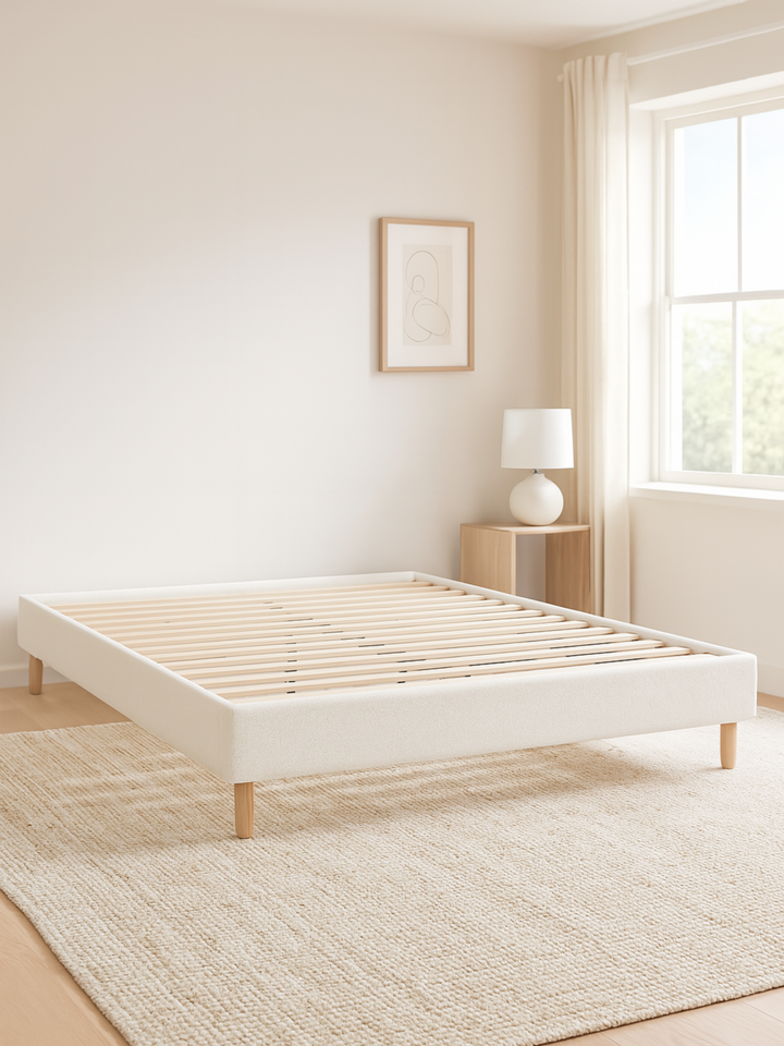 Emma Classic White Boucle Bed Base
