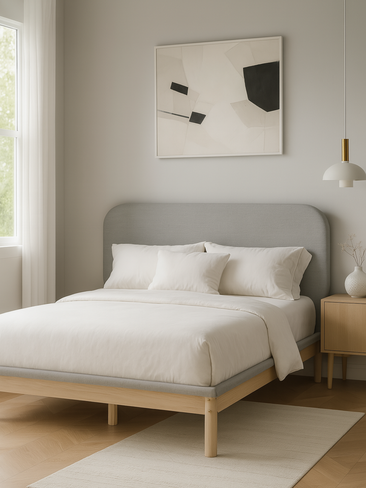 Tyler Premium Grey Linen Pine Wood Bed Frame