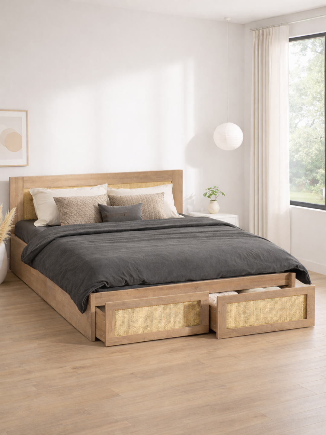 Andi Natural Rattan Storage Bed Frame