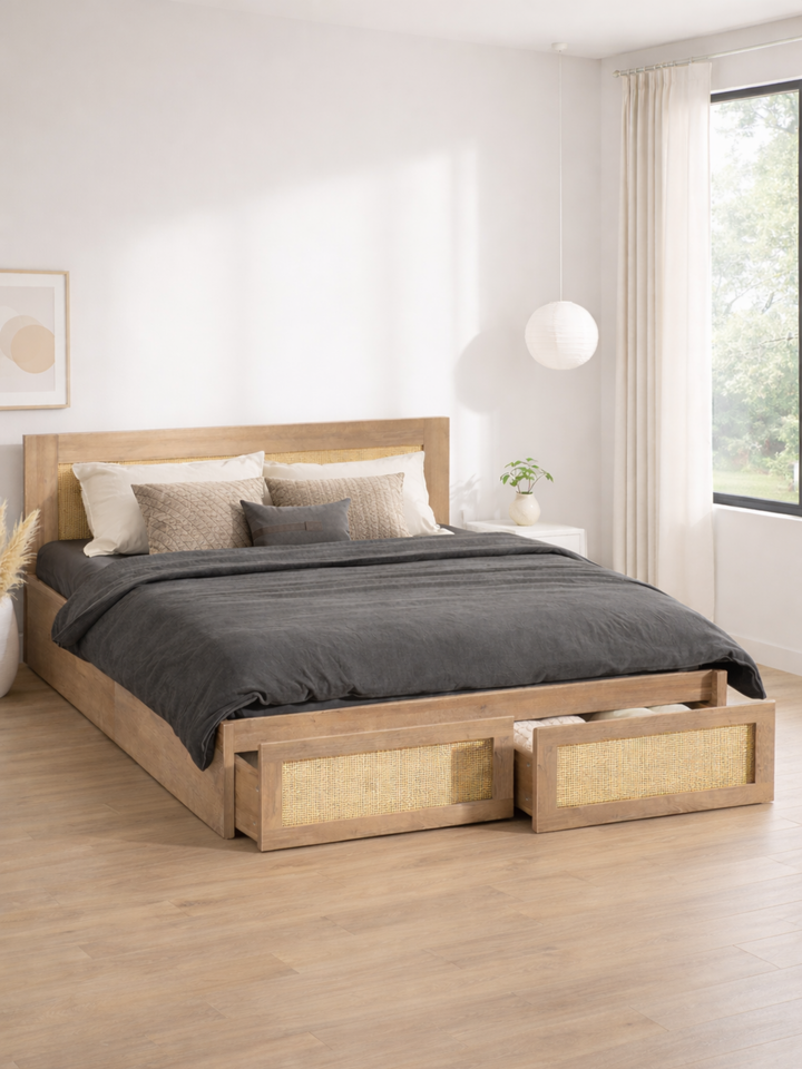Andi Natural Rattan Storage Bed Frame