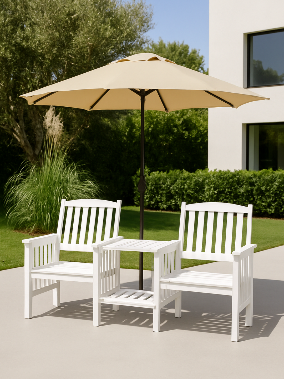 Zali White Outdoor Garden Bench Loveseat