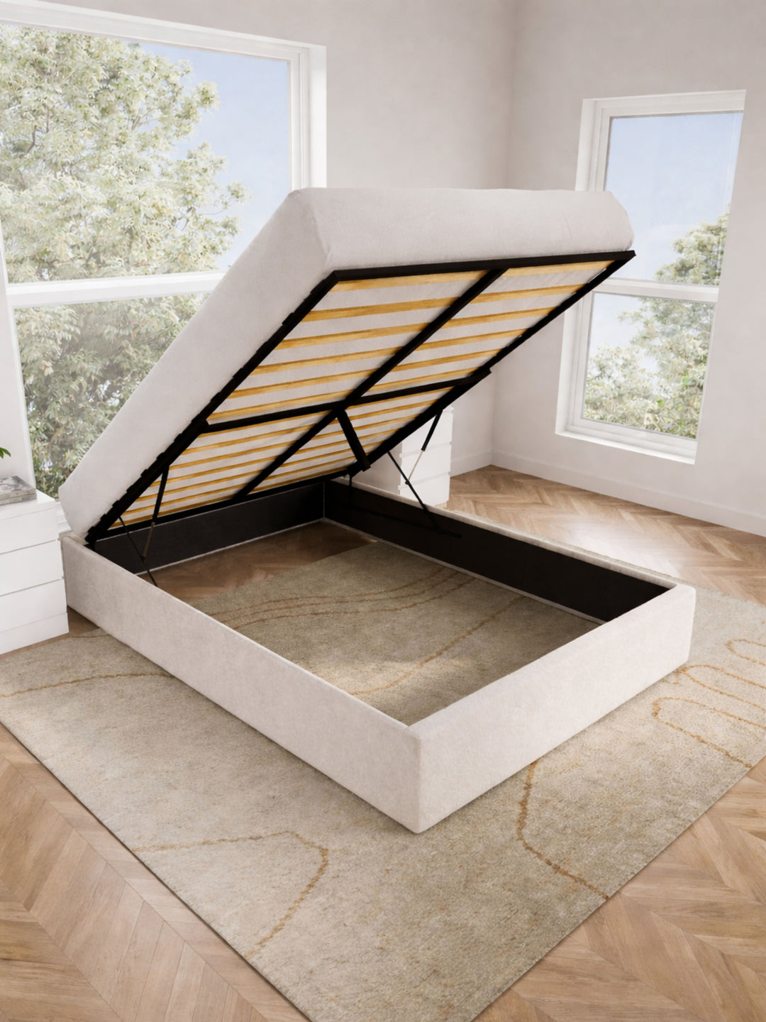 Lola White Boucle Gas Lift Bed Base