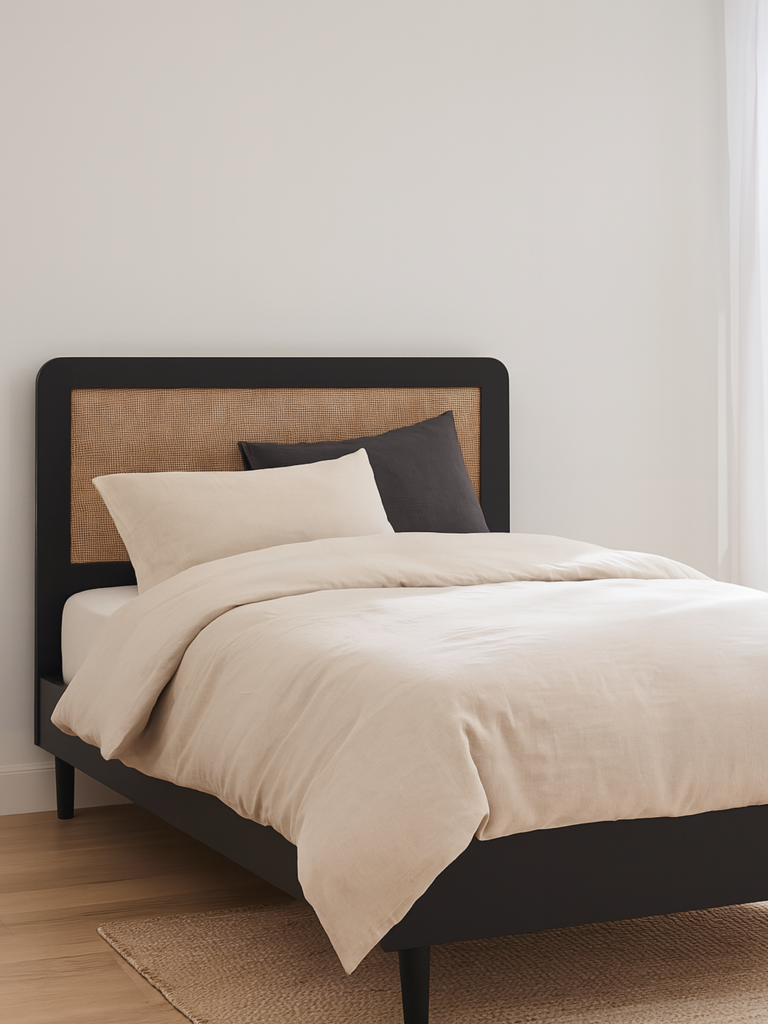 Jodie Black Rattan Bed Frame