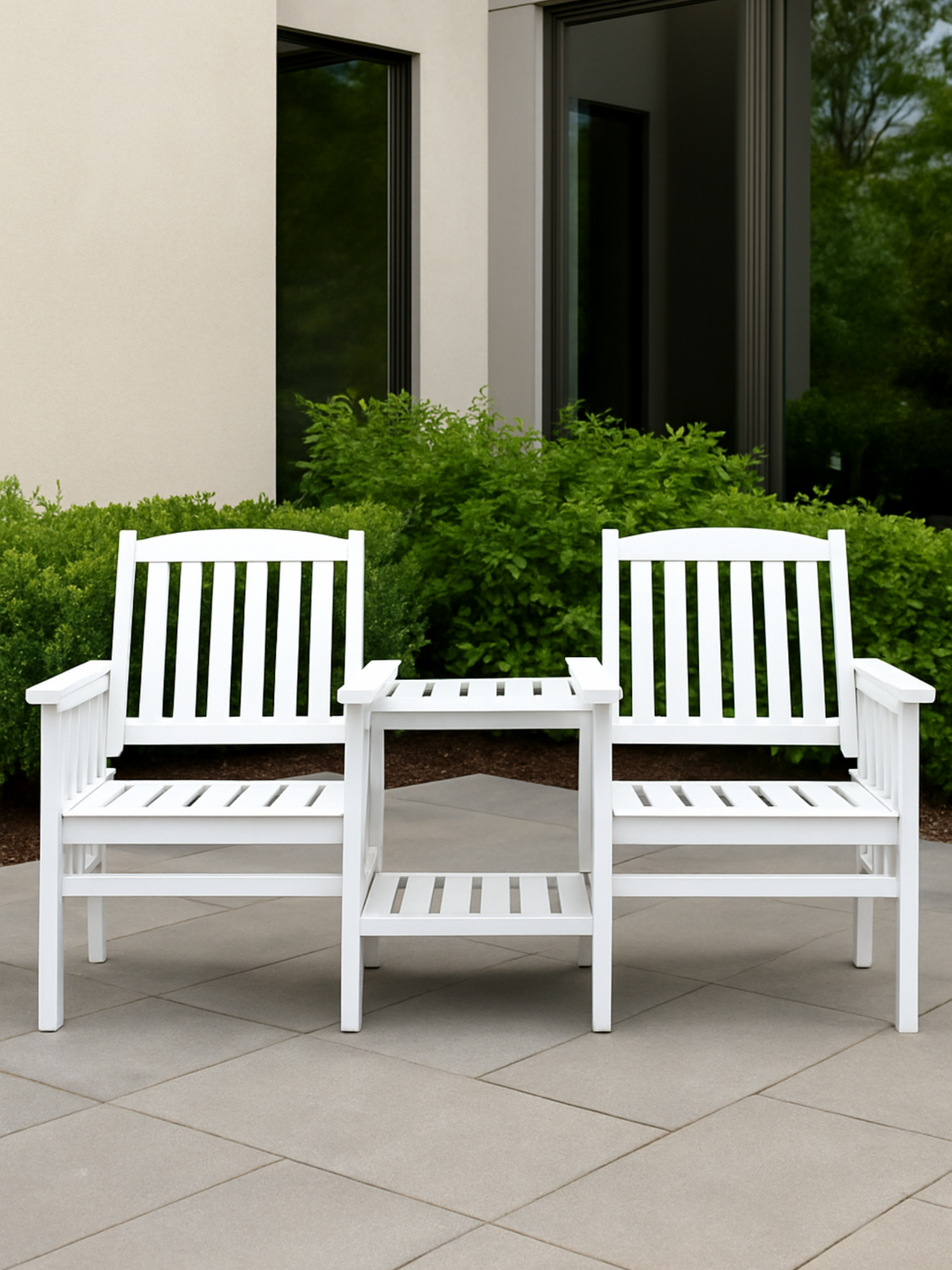 Zali White Outdoor Garden Bench Loveseat