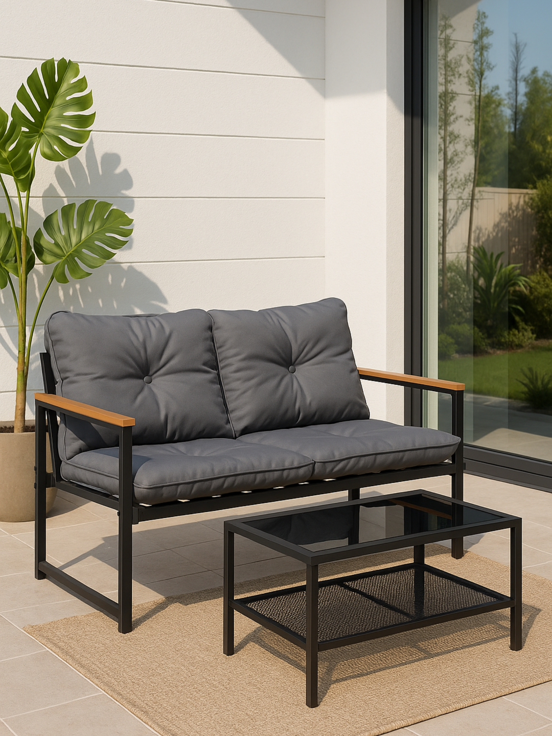 Hudson Grey 2 Seater Outdoor Lounge Set