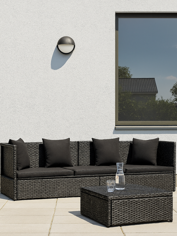 Charlie 2 in 1 Black Plush Rattan Outdoor Sofa Bed