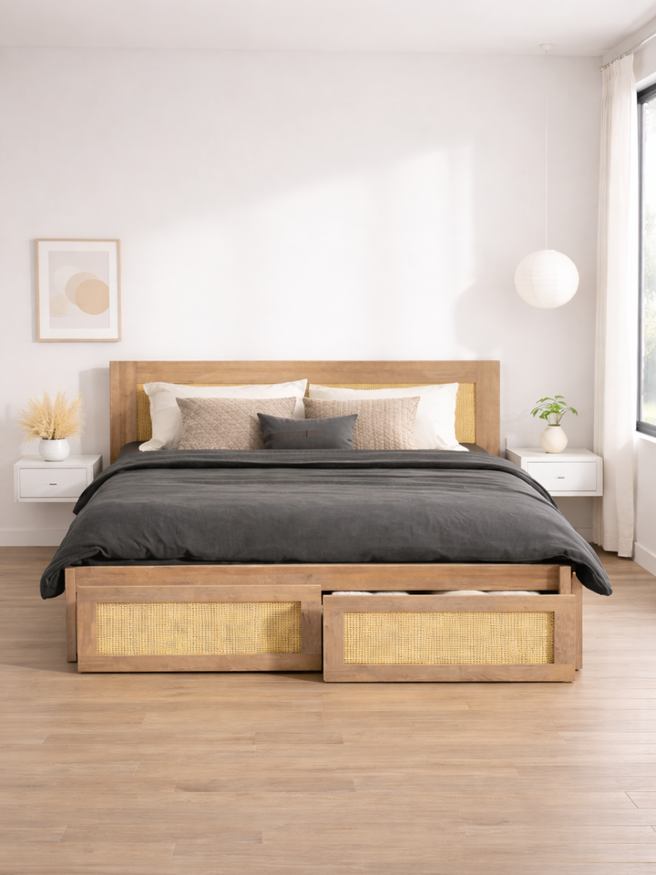 Andi Natural Rattan Storage Bed Frame