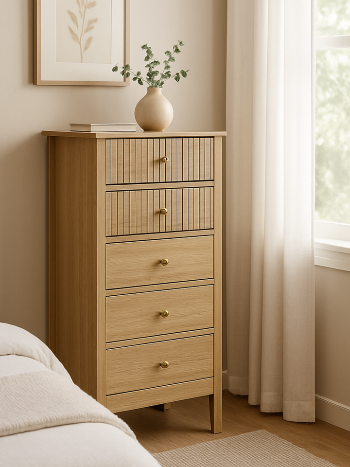 Alya Natural Tallboy 5 Drawer-Dresser