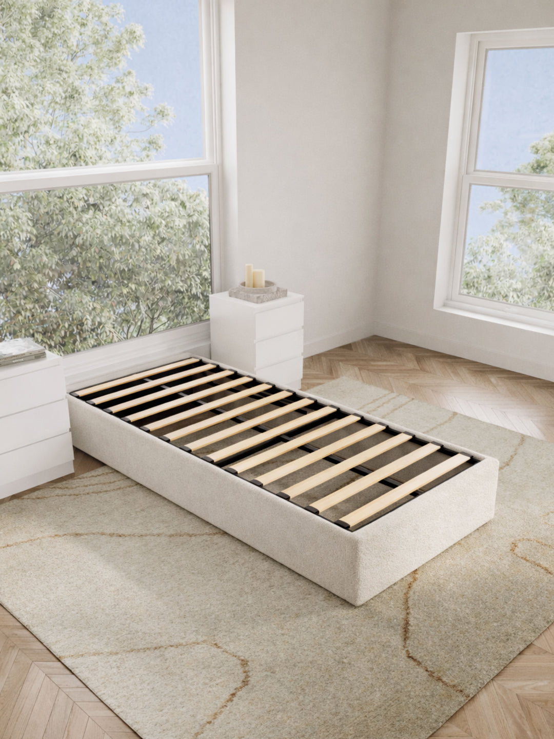 Lola White Boucle Gas Lift Bed Base