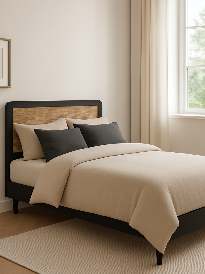 Jodie Black Rattan Bed Frame
