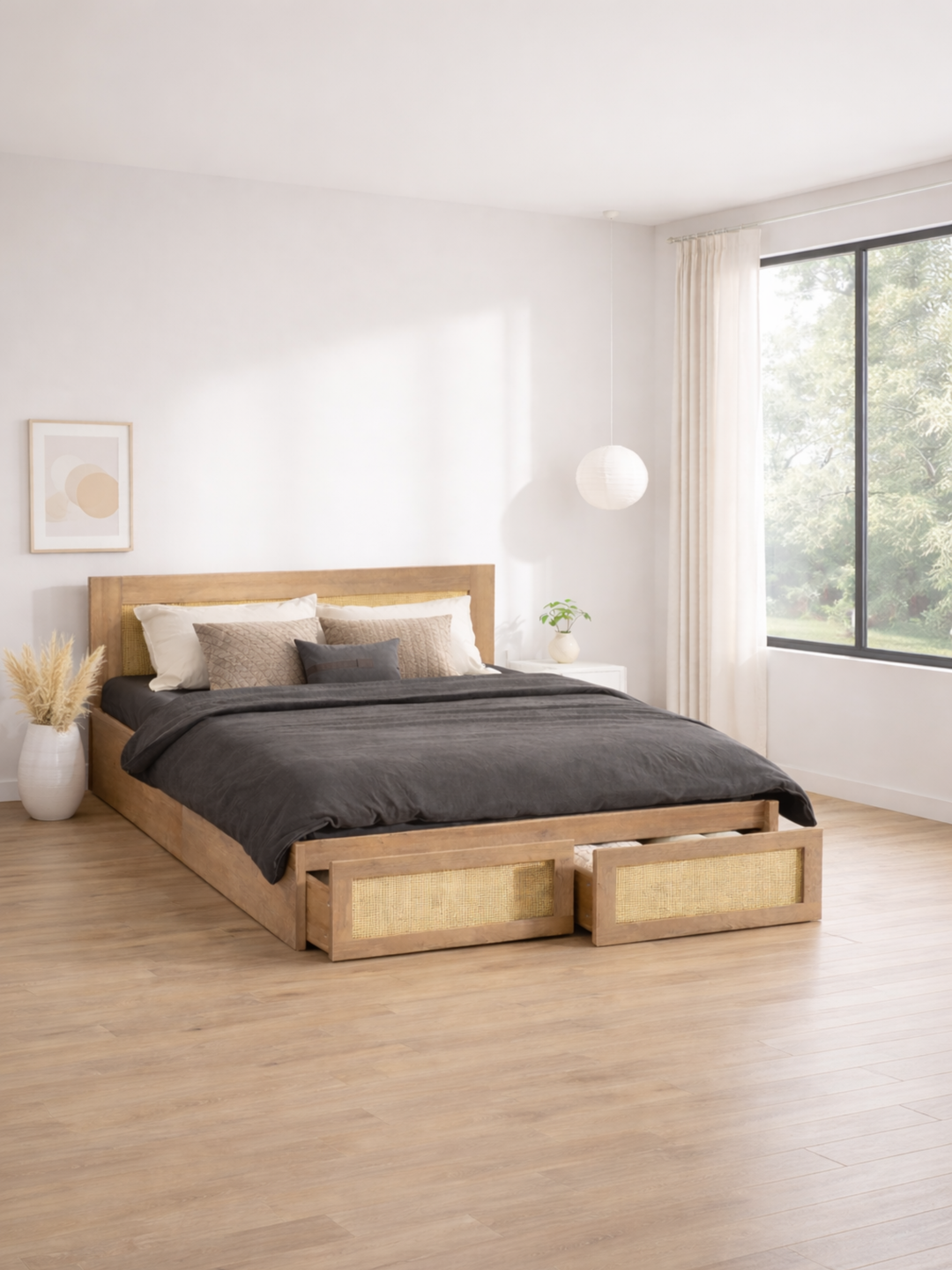 Andi Natural Rattan Storage Bed Frame