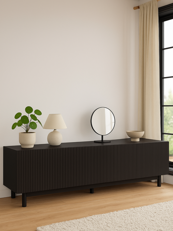 Fiano Premium Black Entertainment Unit 180cm